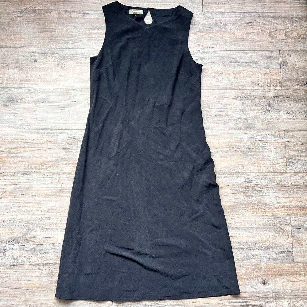 Tommy Bahama 100% Silk Black Midi Dress Womens 10 Sleeveless Classic Summer